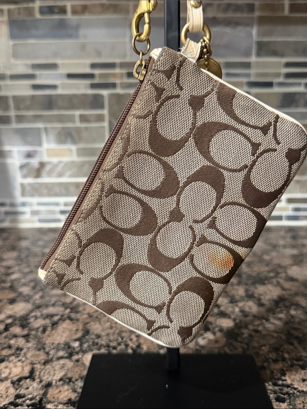 Coach Y2K Tan Signature Canvas Wristlet with Multicolor Stripe Accents - Picture 3 of 11
